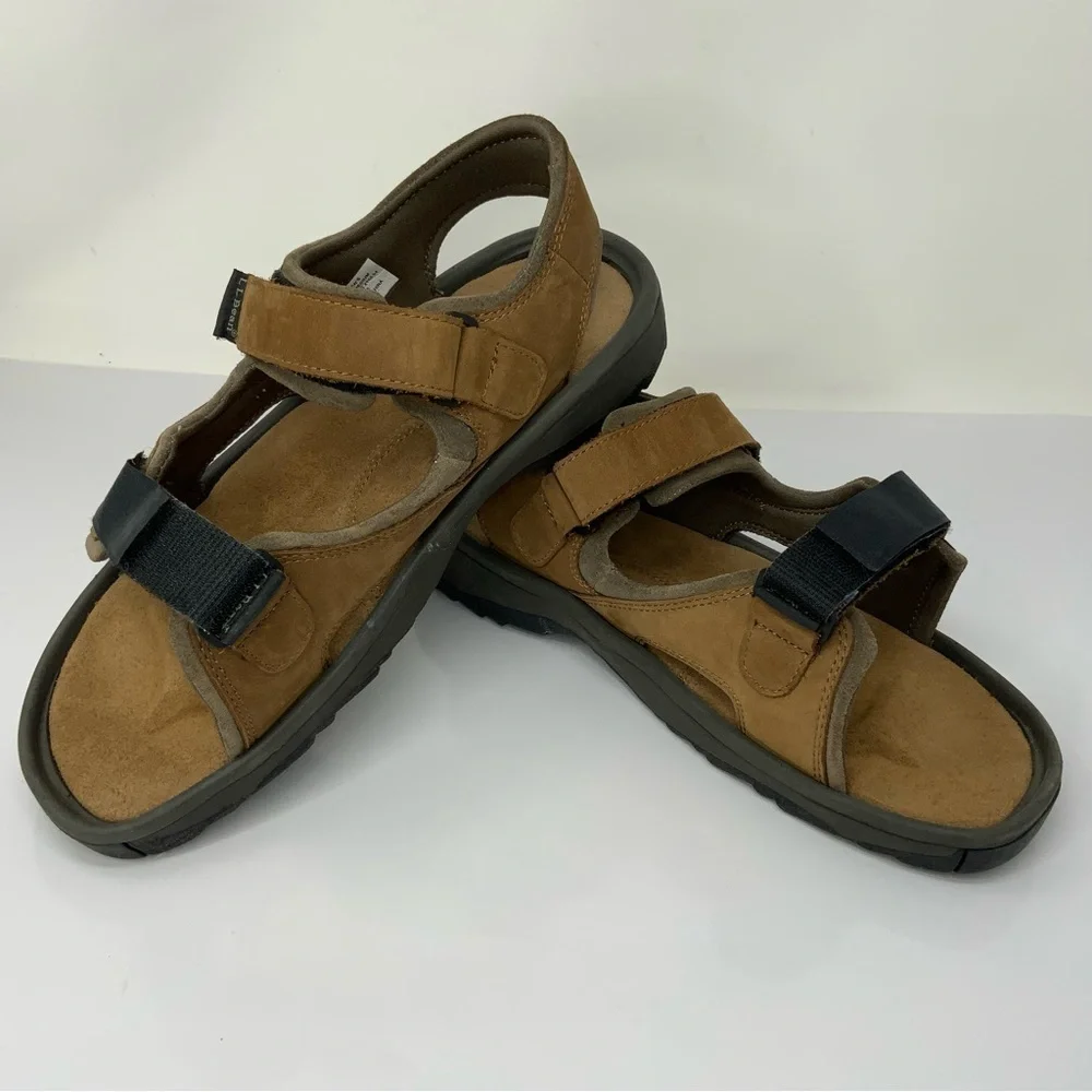 L.L. Bean Sandals Florsheim Brown Leather. Hook‎ and Loop Strap. Men’s 10 Med.